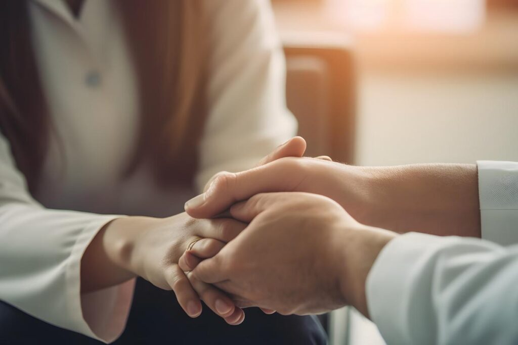 two people hold hands while one person asks what is the length of the average rehab stay