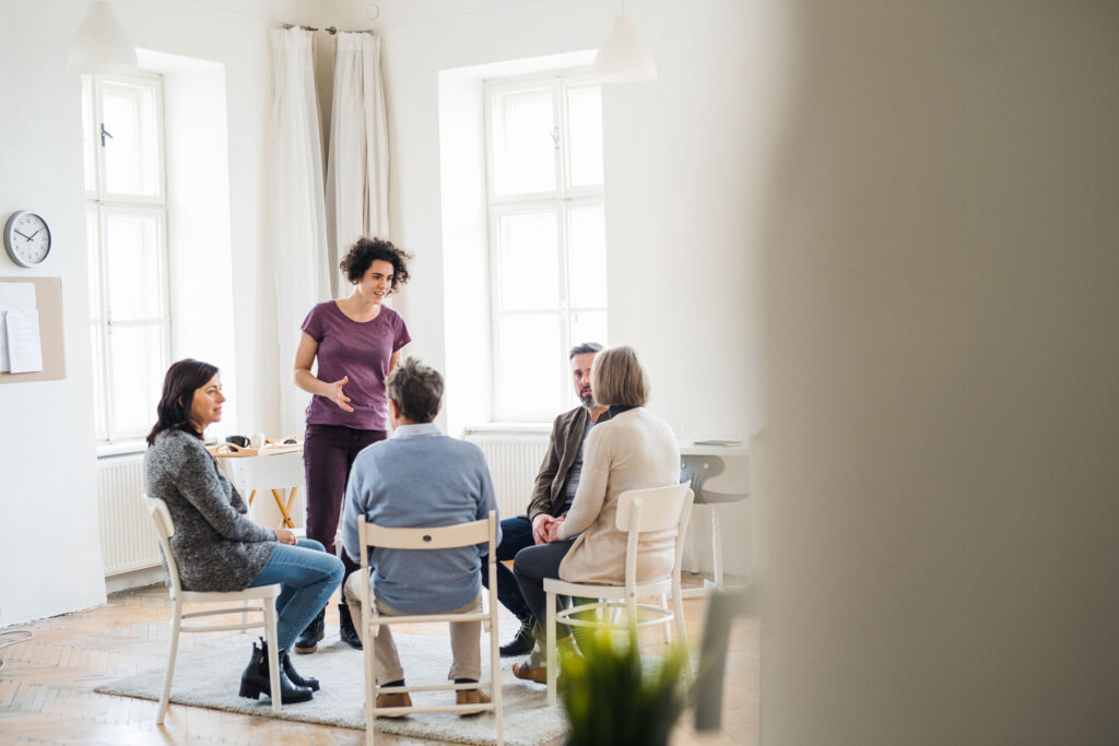 Group therapy is happening during inpatient rehab.